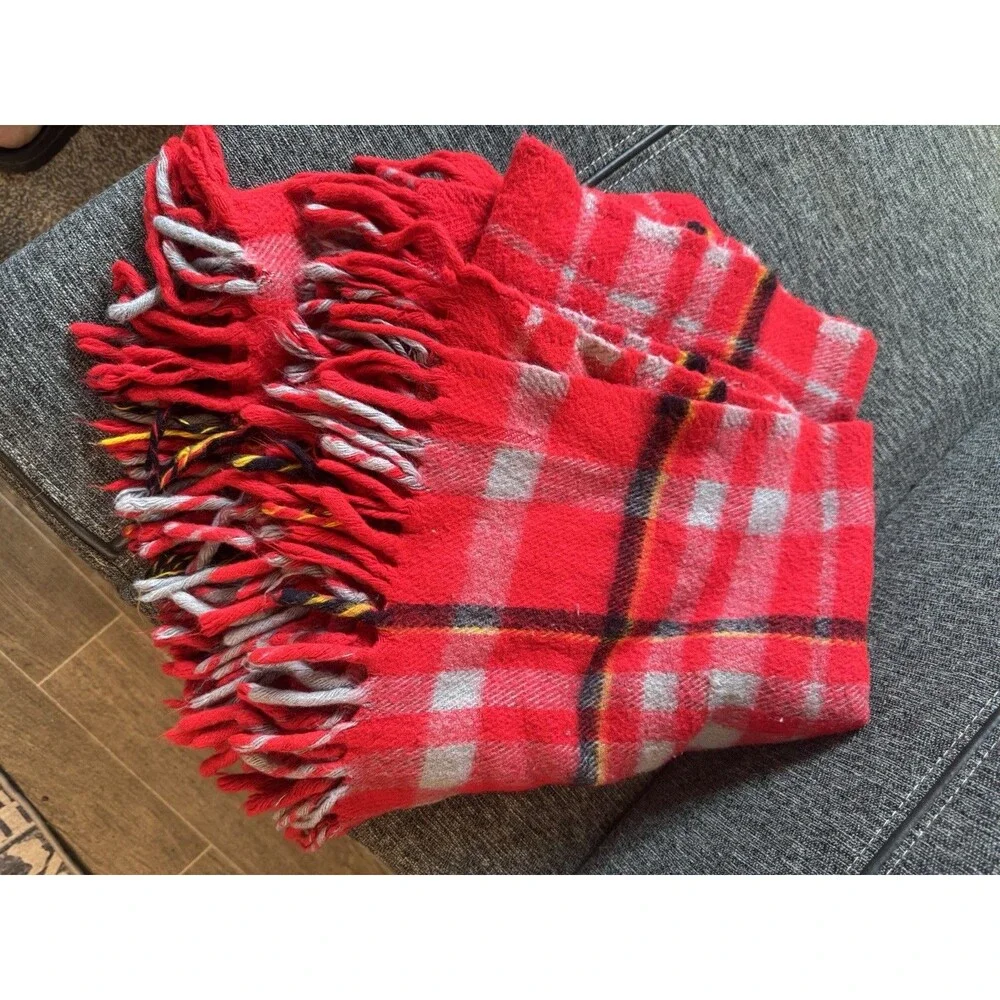 Faribo Plaid Sofa Throw Blanket w/ Fringe, Red Gray Black Yellow